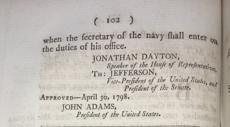 ACT ESTABLISHING THE NAVY 1798 Statutes and Stories