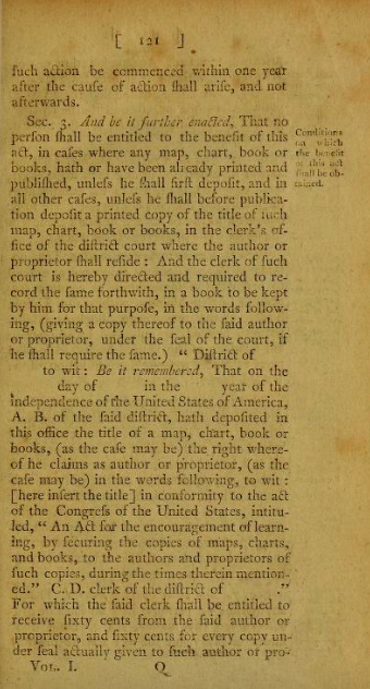 COPYRIGHT ACT OF 1790 (First Copyright Law) Statutes and Stories