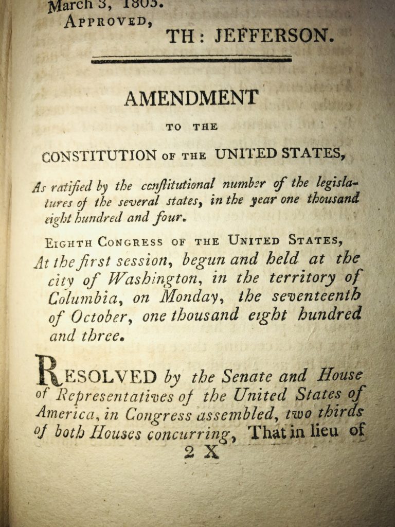 twenty-seven amendments on X: Amendment 12: Election of President and Vice  President. This amendment was passed by Congress December 9th, 1803, but  ratified June 15th, 1804. This amendment seperated ballots for President