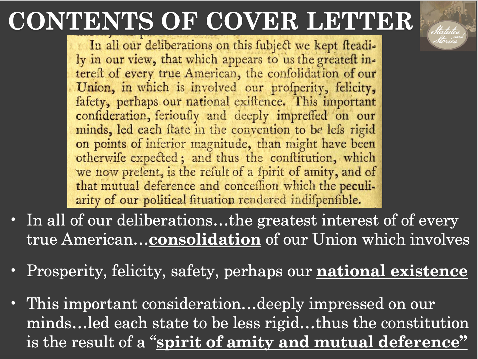 Constitution’s Cover Letter PowerPoint Statutes and Stories