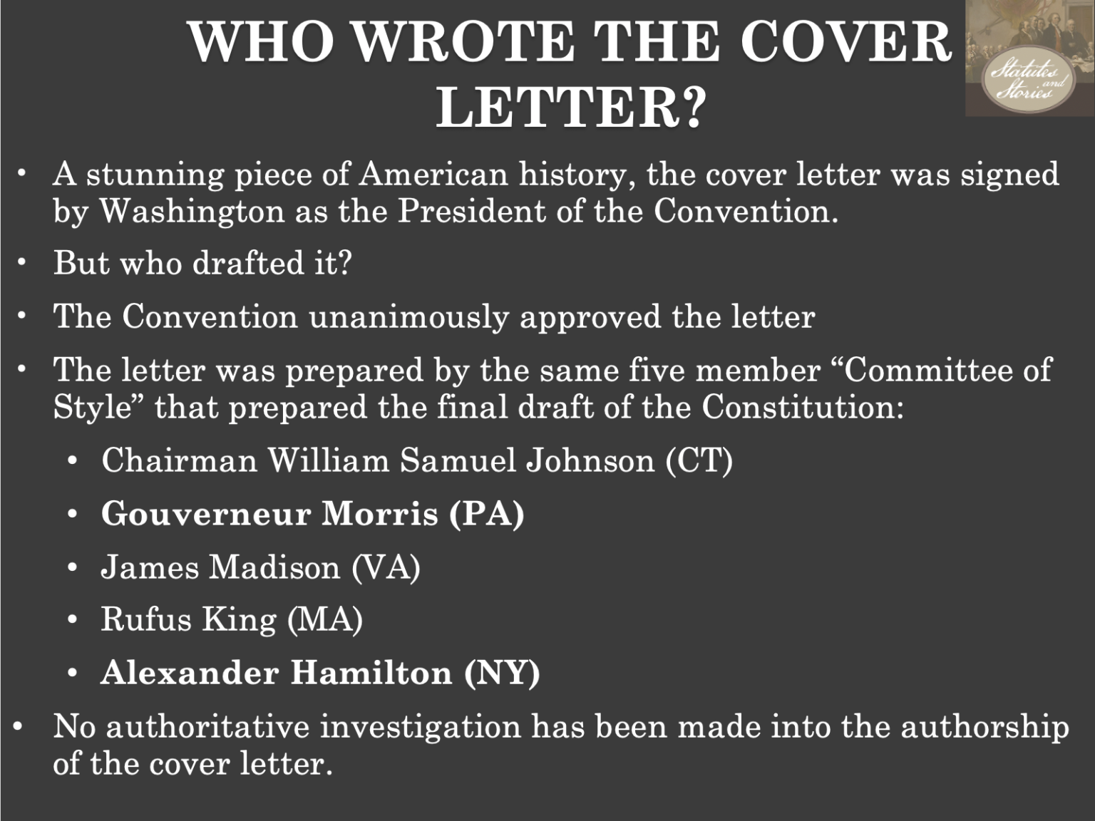 Constitution’s Cover Letter PowerPoint Statutes and Stories