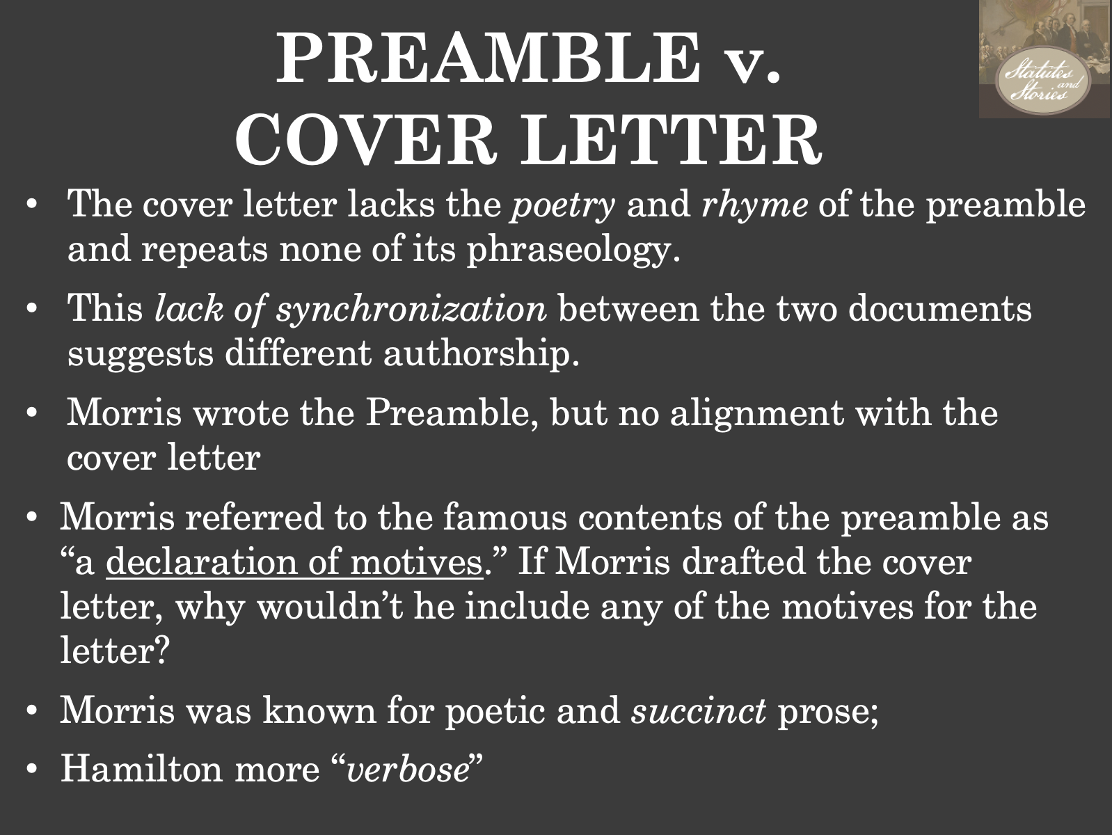 Constitution’s Cover Letter PowerPoint Statutes and Stories