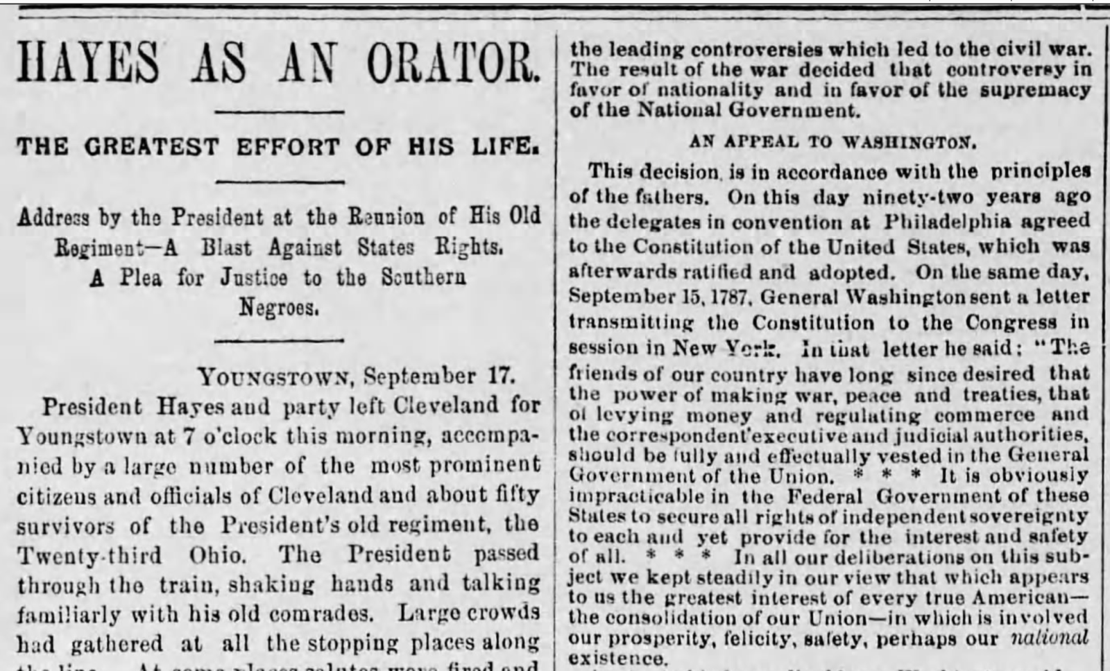 Hayes speech in 1879 Statutes and Stories