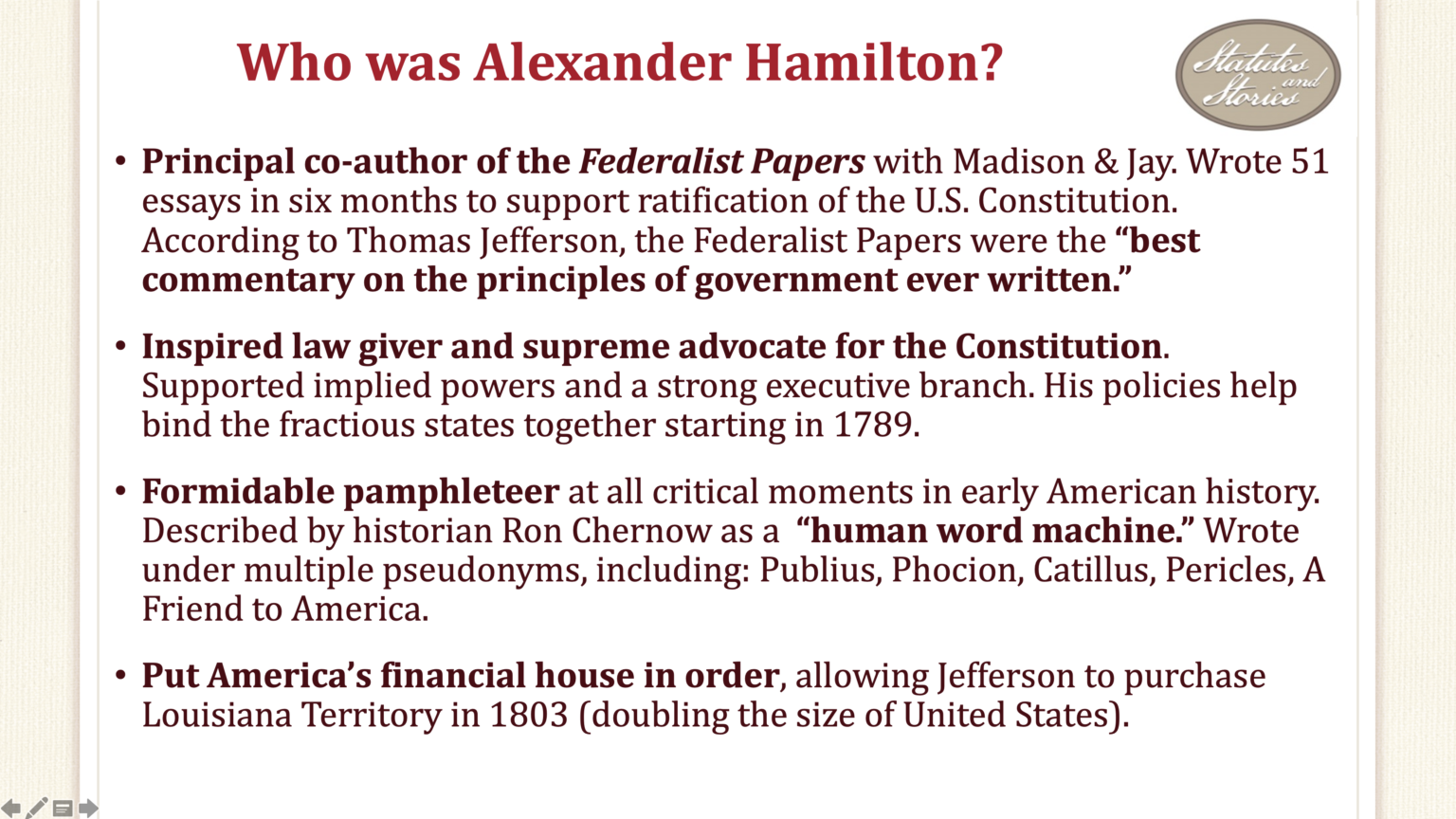 HAMILTON MUSICAL POWERPOINT Statutes and Stories